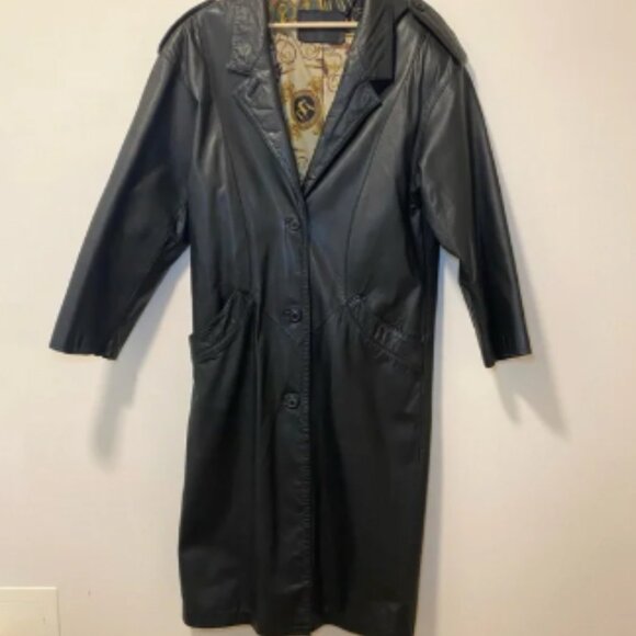 Hunt Club Vintage Women’s Black Genuine 100% Leather Trench Coat - Picture 1 of 8